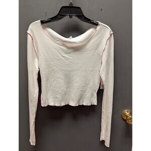 BP. scoop neck long sleeve White Pink thermal top shirt Tshirt waffleknit Medium